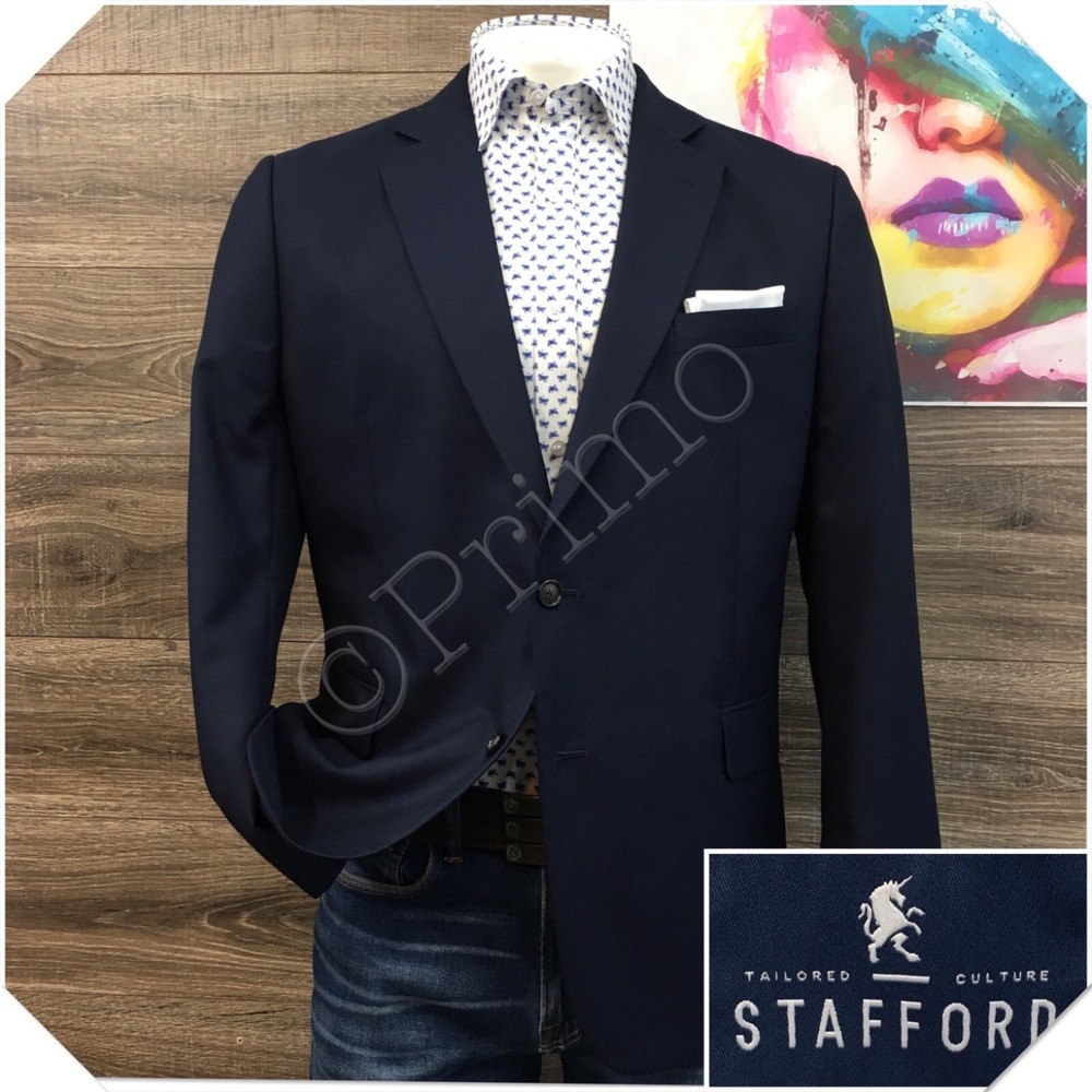 STAFFORD Mens Navy Blazer Sport Coat Casual Jacket Size 44R Classic Wool Suit‎